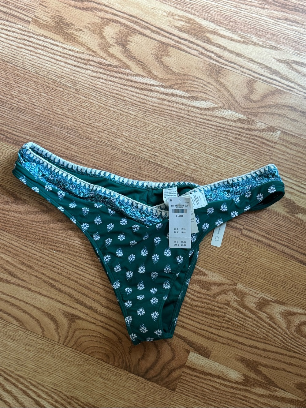 Hollister Green and White Floral Bikini Bottom
